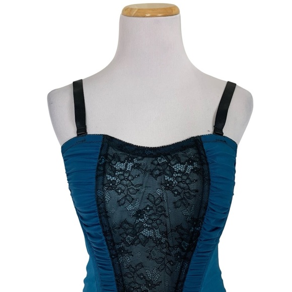 Torrid Ruched Lace Corset Bustier Top Garter Belt Straps Women’s 0/12 Blue Black - Picture 3 of 16